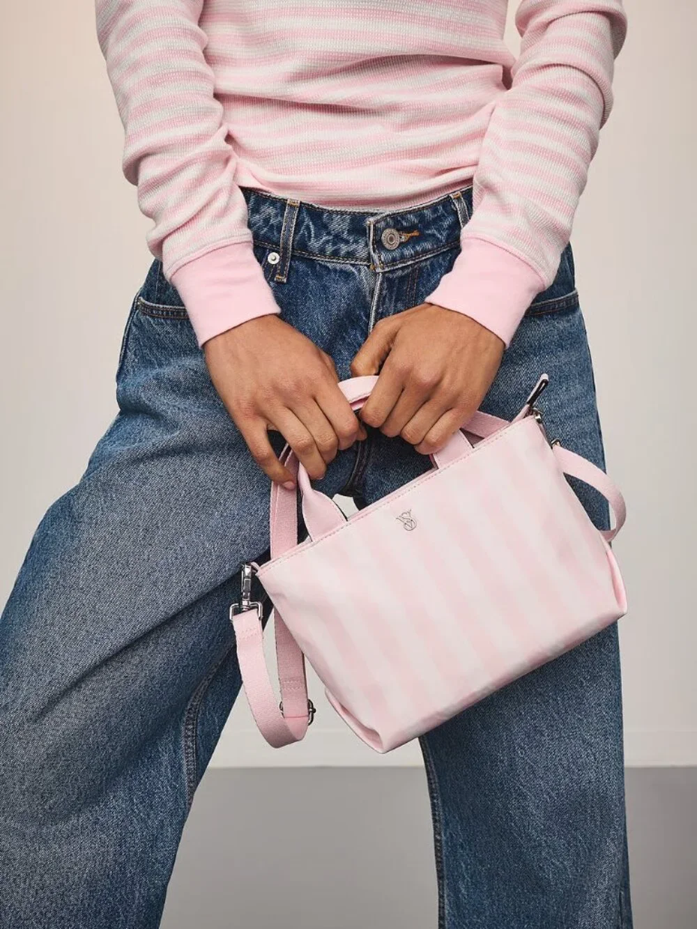 Victoria's Secret Mini Crossbody Tote Bag, Heritage Stripe - NWT